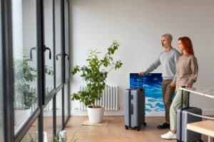 Host greeting vacation rental guests.