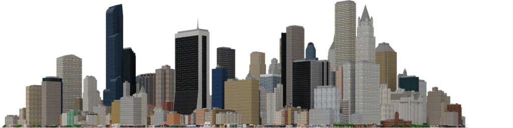 Panoramic cityscape of urban rentals.