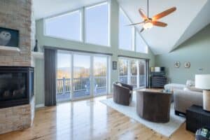 Vaulted ceiling in spacious living room