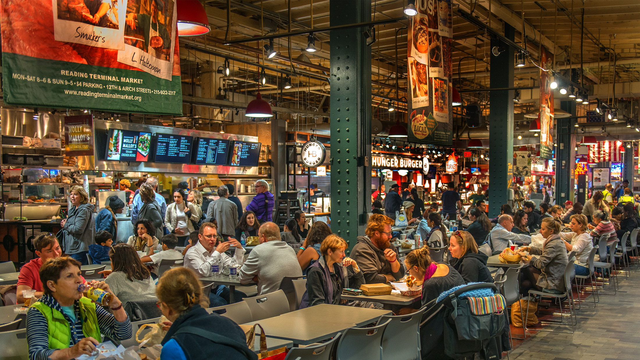 Reading Terminal Market bustling food hall atmosphere