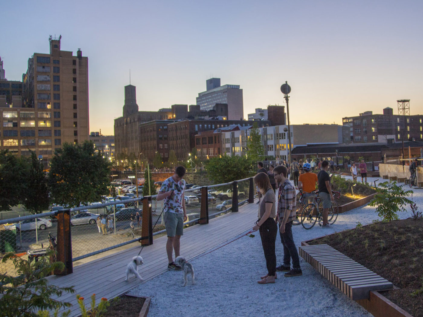 Callowhill Philadelphia skyline view from Rail Park