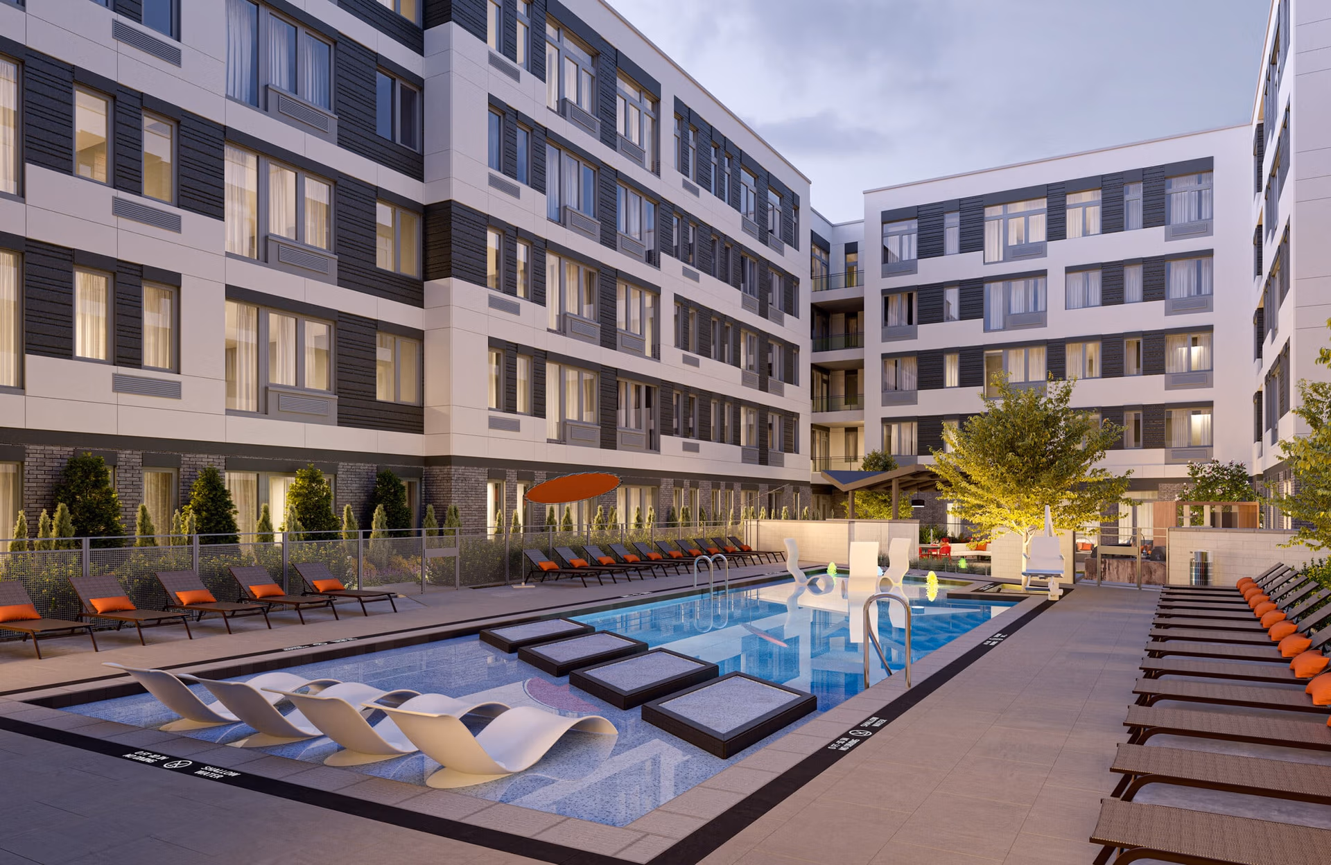 luxury apartment building with pool