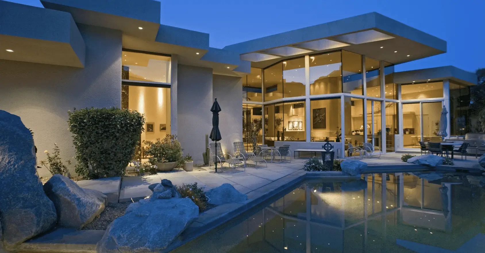 modern house exteriors at night