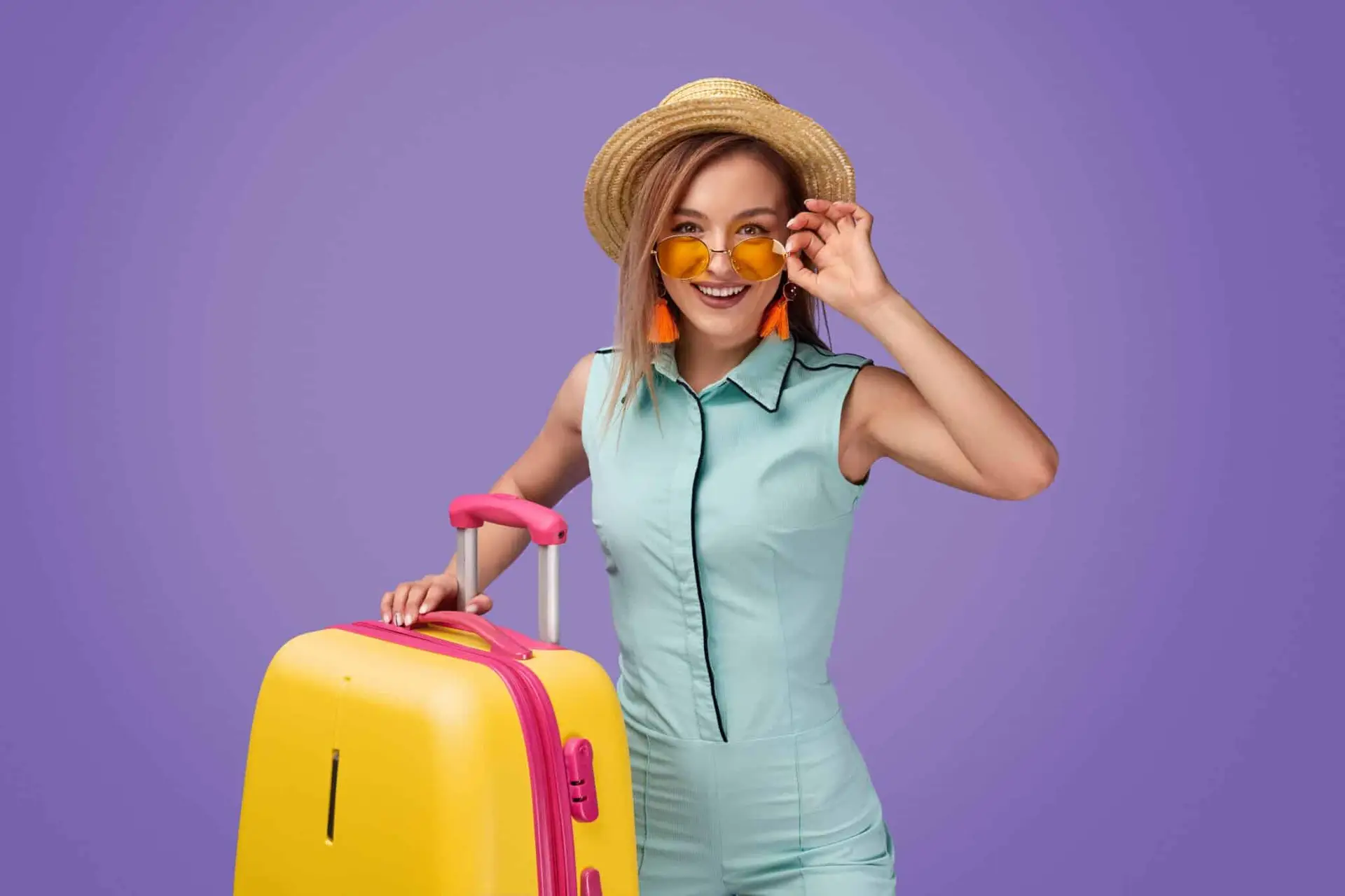 happy female tourist-looking at camera
