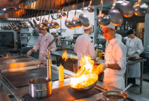 Busy restaurant kitchen scene in Richmond