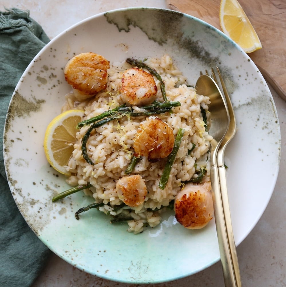 Seared scallops and creamy risotto at Gallery at Beamers – Stamford culinary experience
